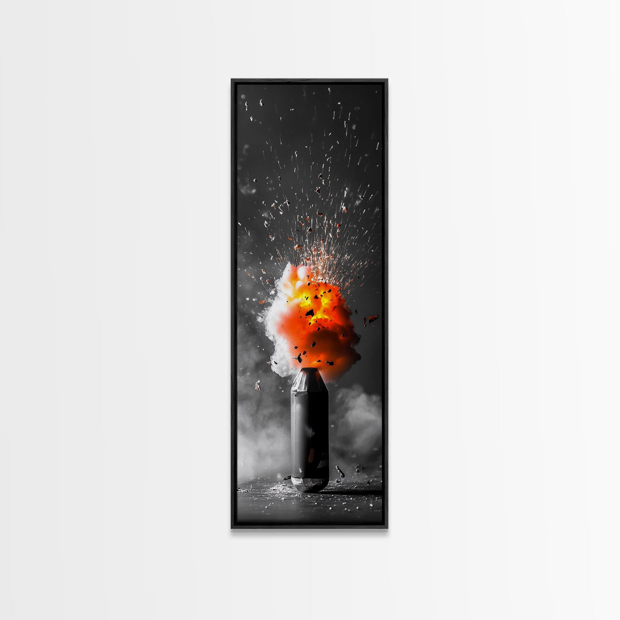 Fire Burst, Orange Explosion, Energy Impact, Fiery Blast, Framed Canvas Print, Abstract Modern Art, Gamer Room Decor, Bold Statement Piece