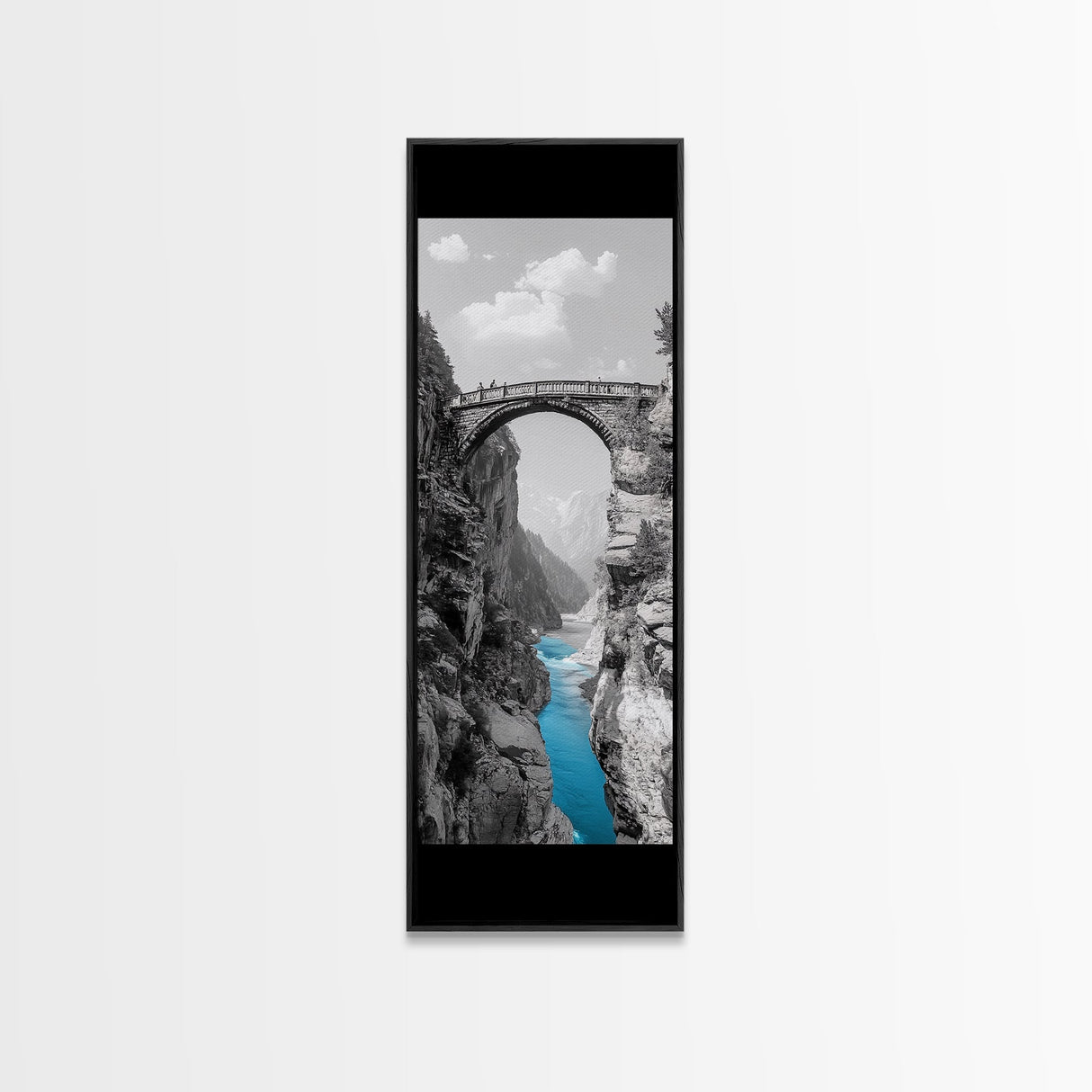 Canyon Bridge, Turquoise River, Scenic View, Majestic Nature, Framed Canvas Print, Living Room Art, Travel Inspired Wall Decor