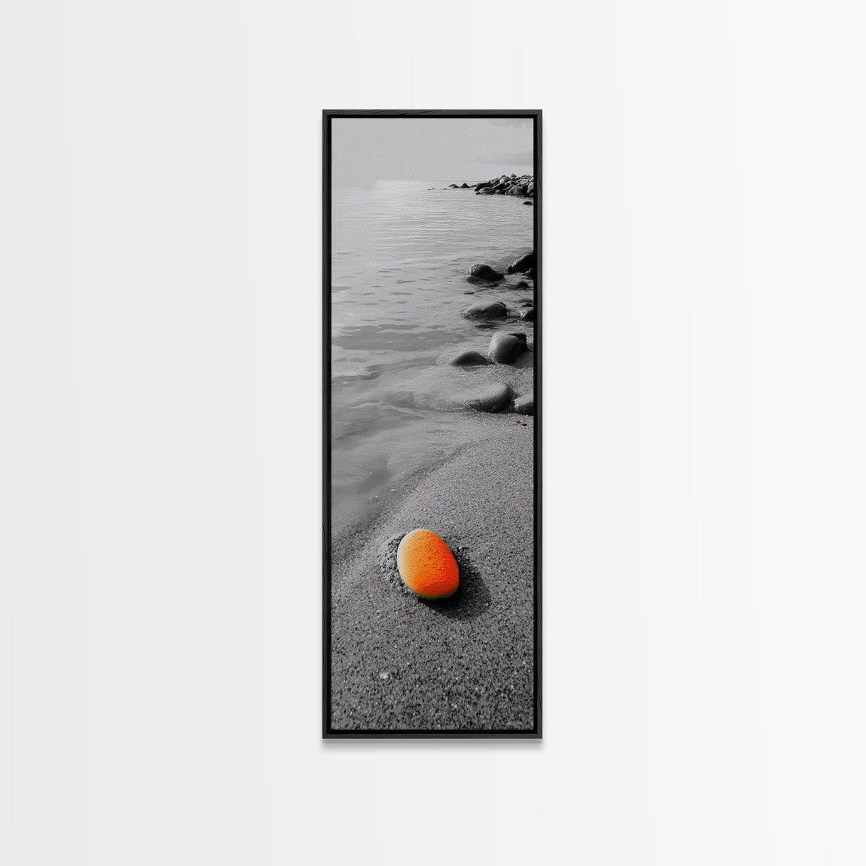 Orange Shore Stone, Minimalist Decor, Seaside Style, Beach Vibes, Framed Canvas Print Coastal Wall Art, Bathroom Decor, Modern Art