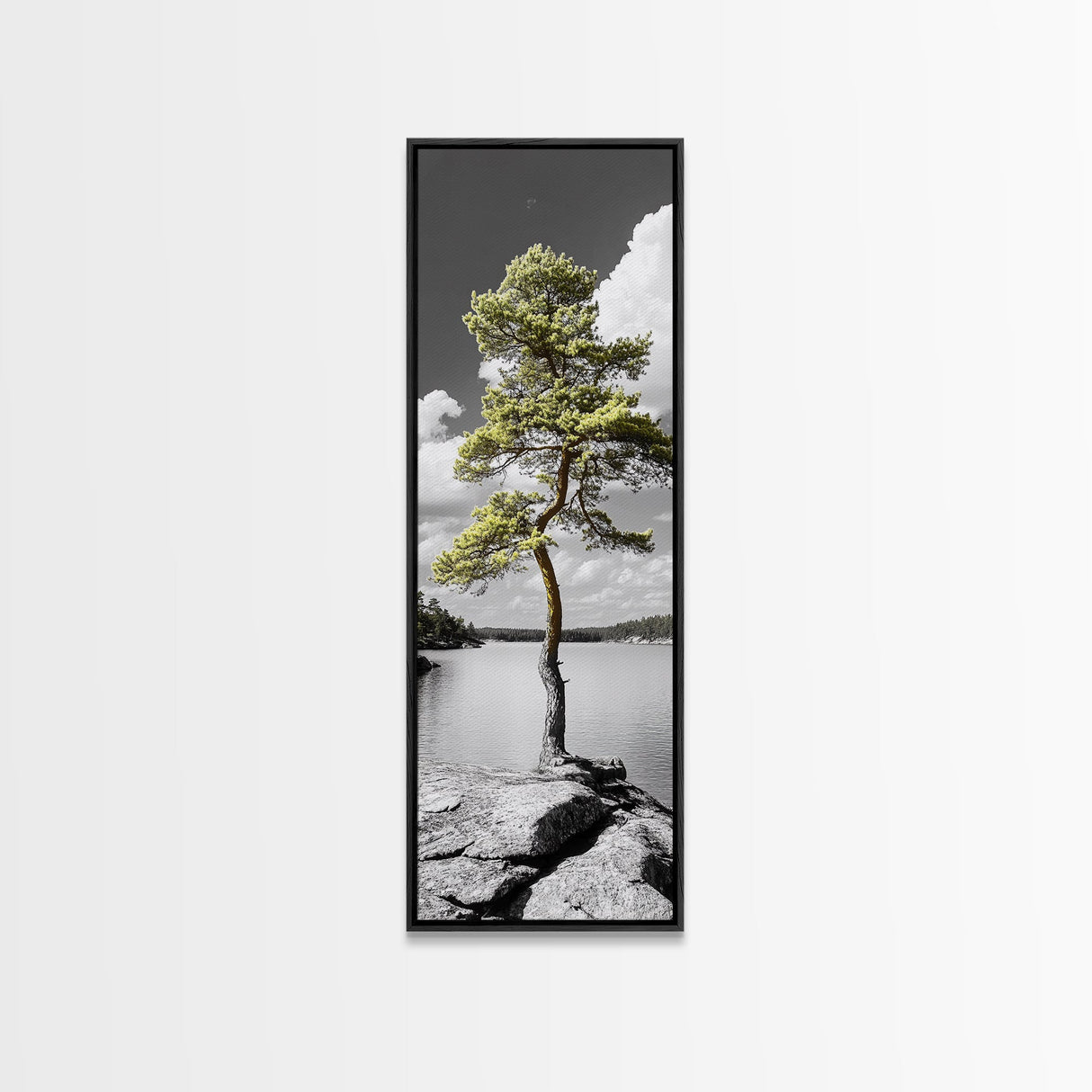 Twisted Pine Tree, Nature Serenity, Calm Wilderness, Coastal Forest, Framed Canvas Print Boho Bedroom Wall Art, Earth Tone Decor