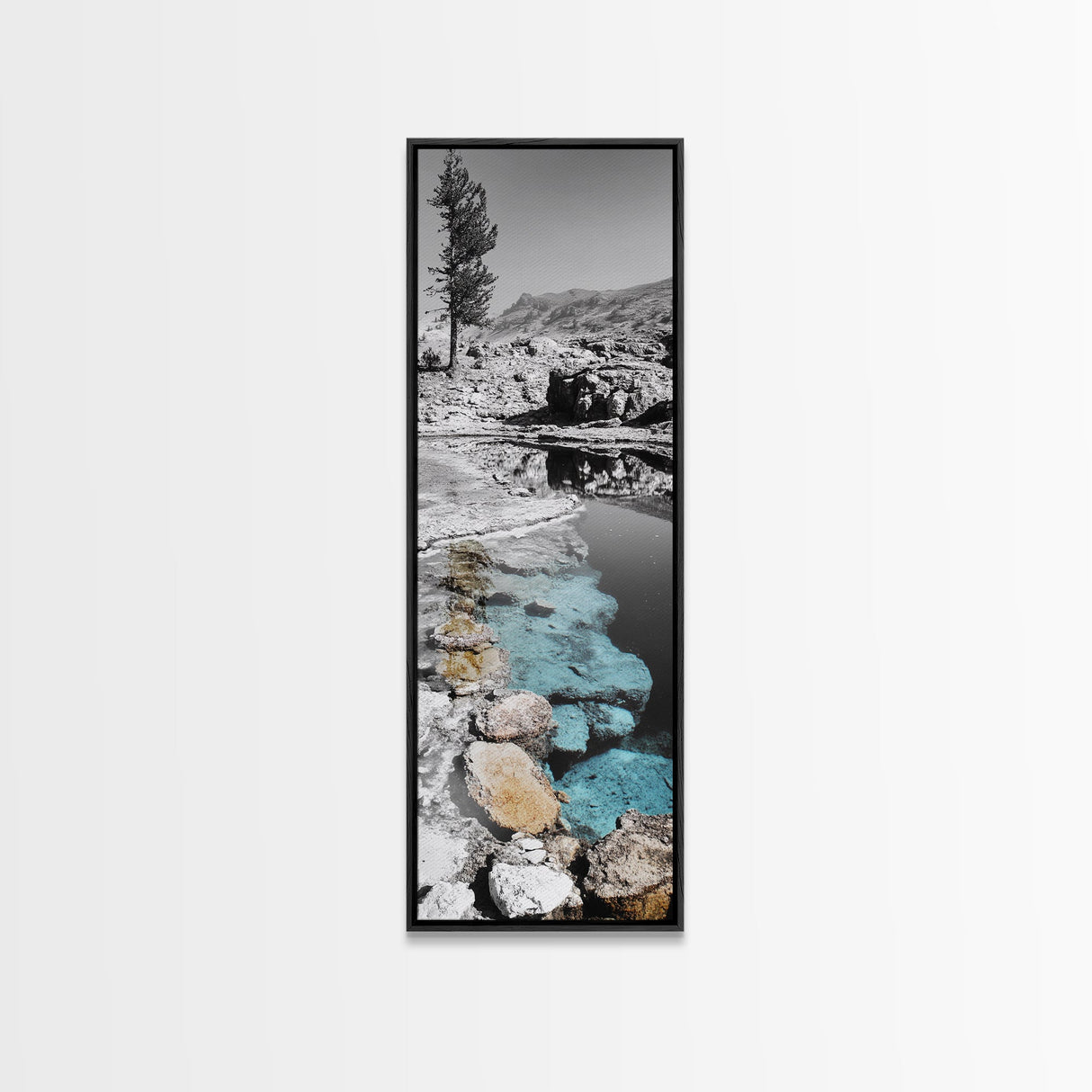Hot Spring, Thermal Pool, Natural Stone, Tranquil Landscape, Framed Canvas Print, spa bathroom art, zen decor, calming nature print