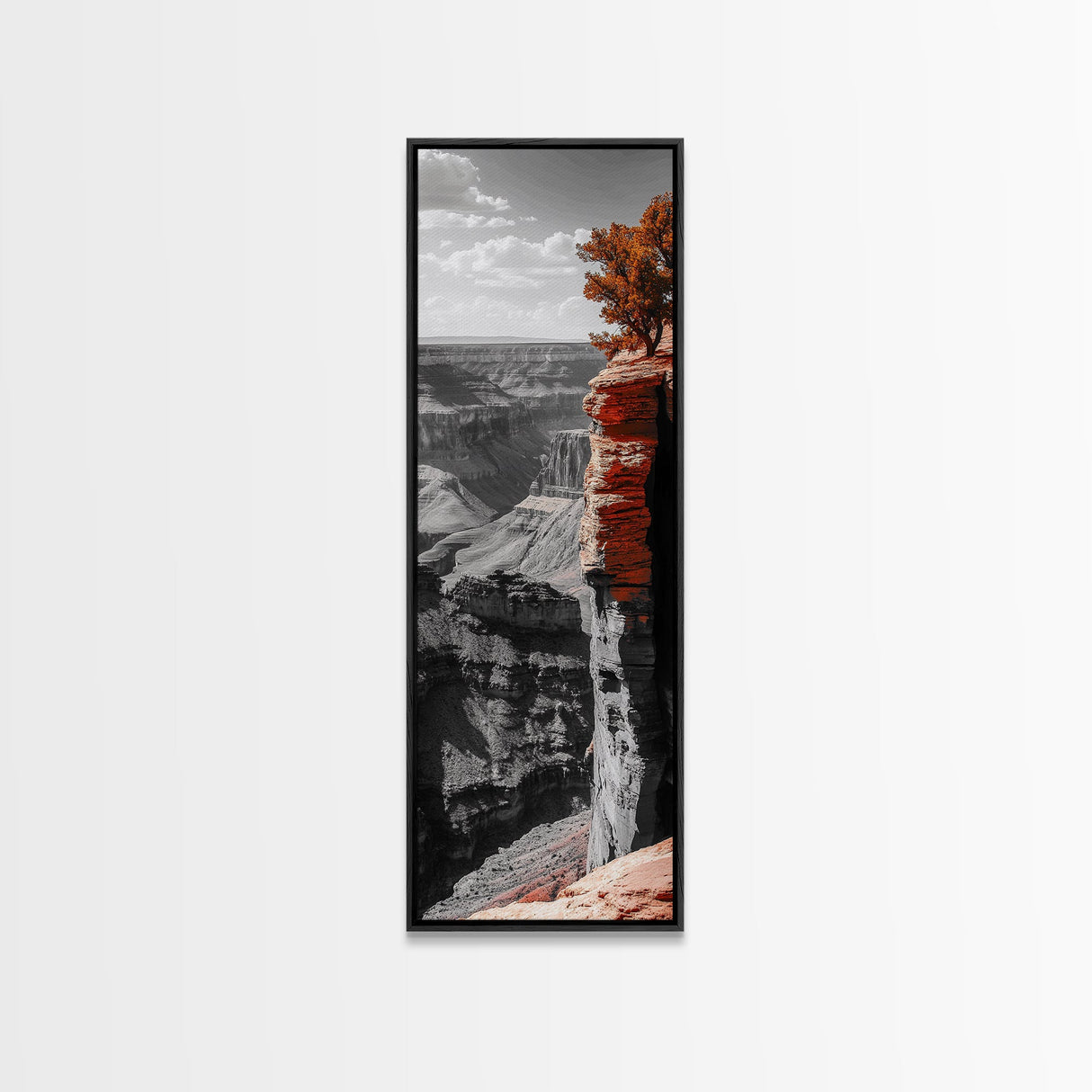 Desert Canyon Cliff, Fall Tree Landscape, Adventure Nature Art, Framed Canvas Print, Earth Tone Wall Decor, Southwest Living Room Art
