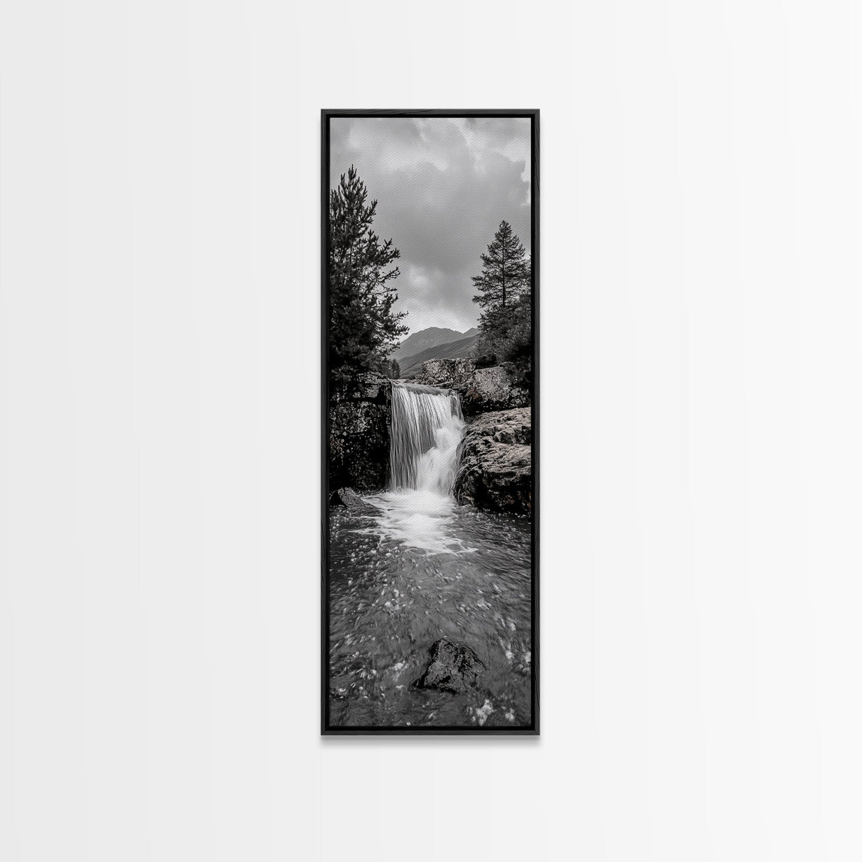 Waterfall Serenity, Mountain Stream Scene, Calming Nature Wall Art, Framed Canvas Print, Neutral Tones Decor, Bathroom or Spa Room Art