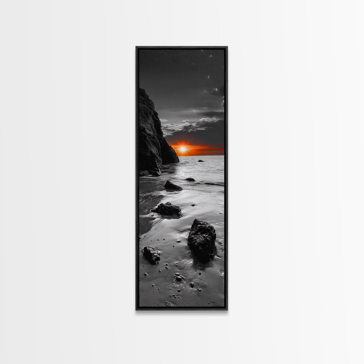 Sunset Beach Scene, Coastal Glow Decor, Dramatic Shoreline Art, Framed Canvas Print, Ocean Wall Art, Fall Vibes Bedroom Accent