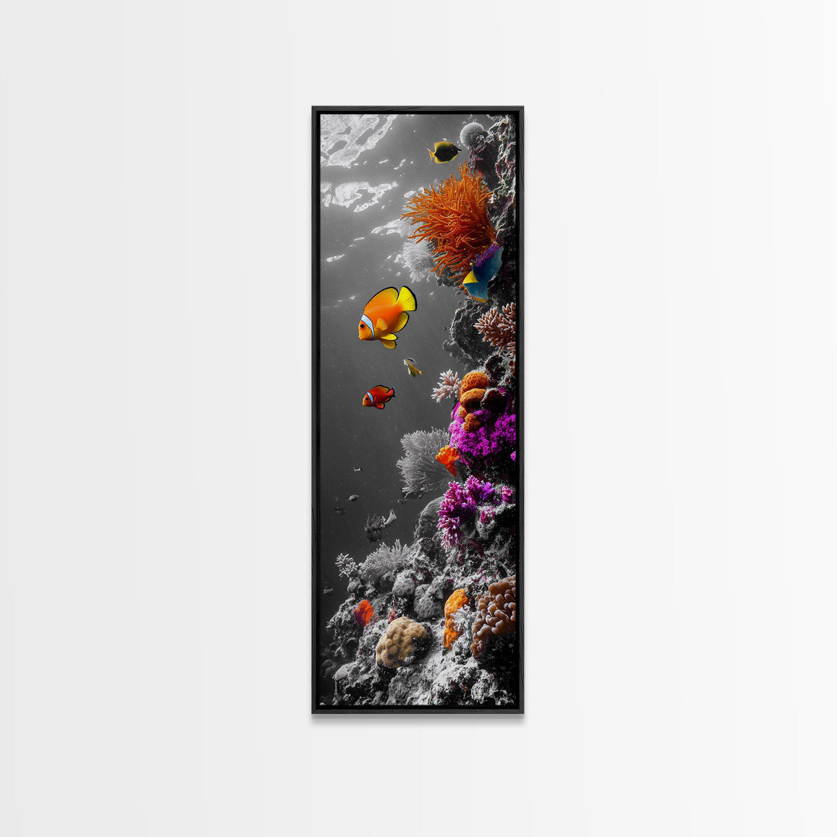 Clownfish Reef, Underwater Scene, Ocean Wall Decor, Coral Reef, Tropical Fish, Framed Canvas Print, Vibrant Bathroom Wall Art