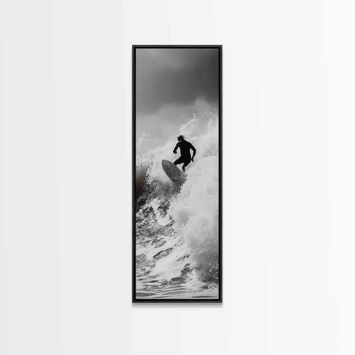 Surfer Wave, Extreme Sports, Ocean Power, Surf Culture, Dynamic Motion Shot, Framed Canvas Print, Coastal Teen Bedroom Wall Art