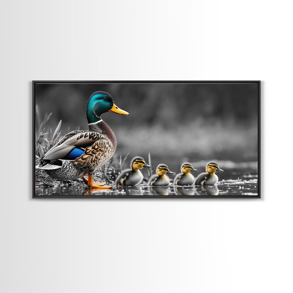 Duck Family, Pond Life, Nature Scene, Wildlife Photography, Canvas Print, Nursery Wall Art, Cute Animal Print, Nature Lover Gift Idea