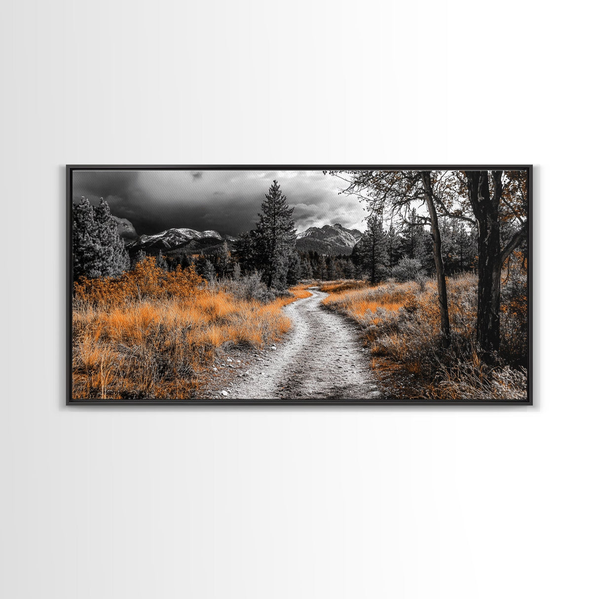 Fall Path, Mountain Trail, Autumn Forest, Golden Grass, Canvas Print, Cabin Wall Art, Cozy Living Room Decor, Nature Lover Fall Print