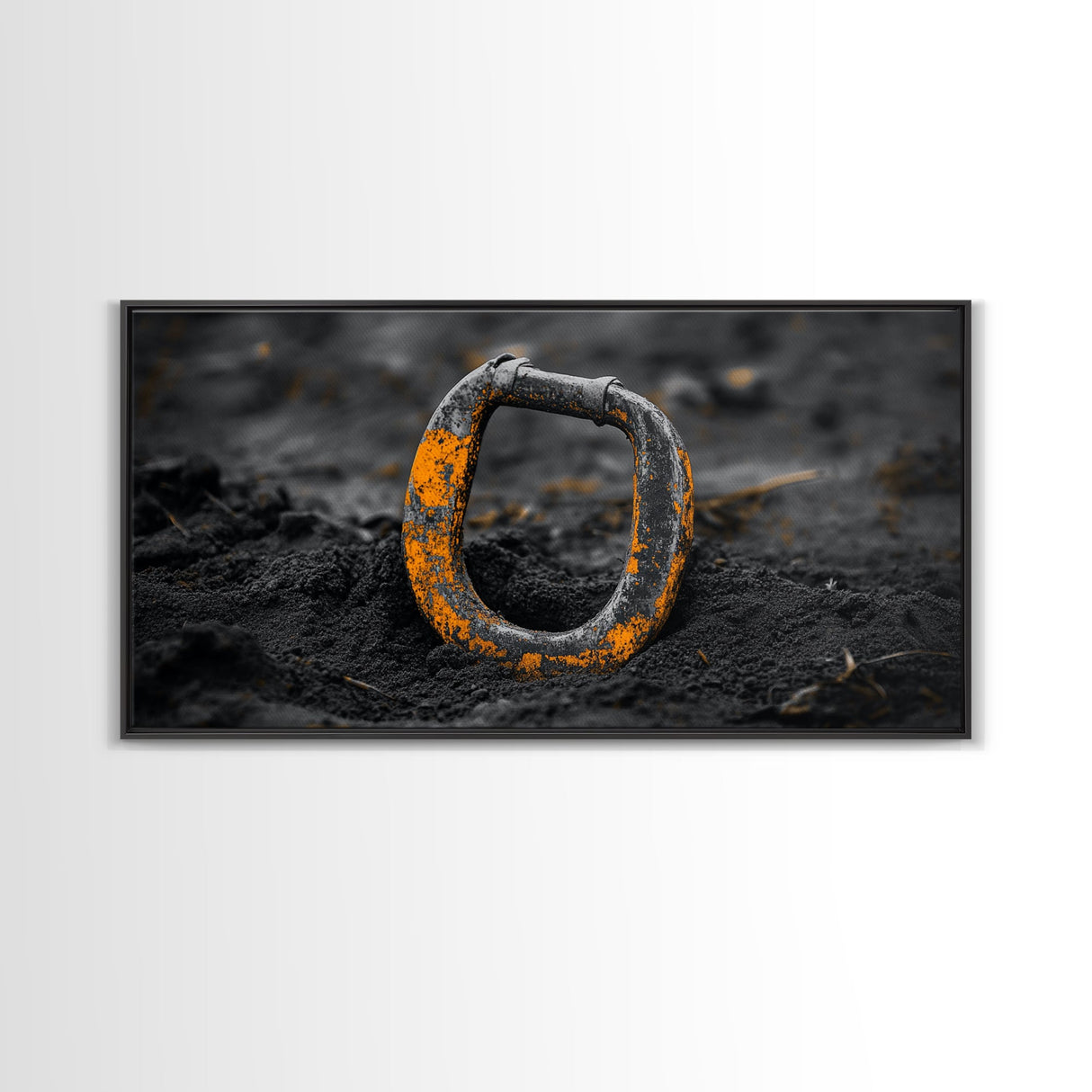 Industrial Ring, Weathered Metal, Grunge Aesthetic, Earth Tones – Canvas Print, Masculine Wall Art, Garage Decor, Minimalist Rustic Design