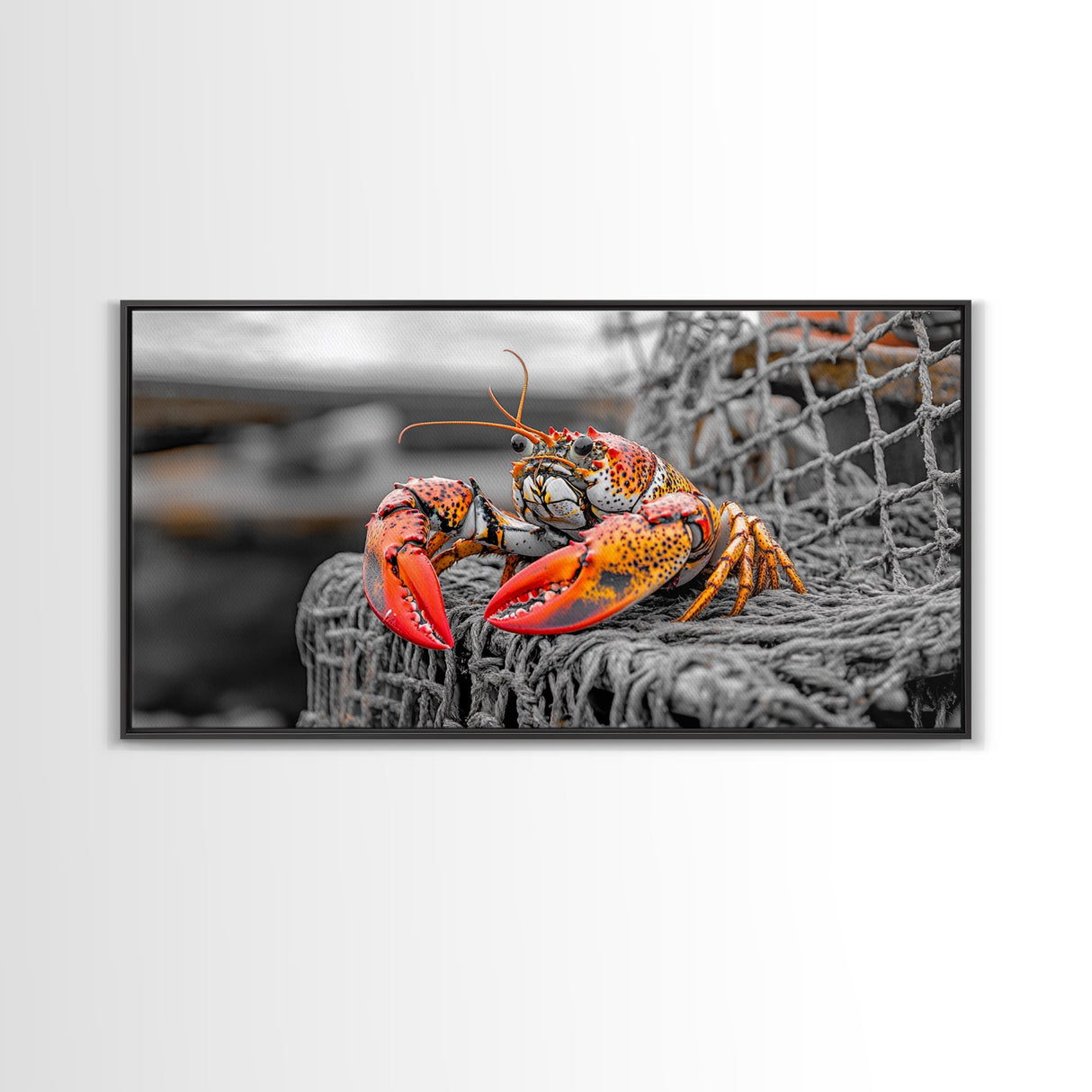Bold Lobster, Nautical Art, Coastal Living, Red Claw, Framed Canvas Print, Beach House Wall Art, Kitchen Decor, Color Splash Style