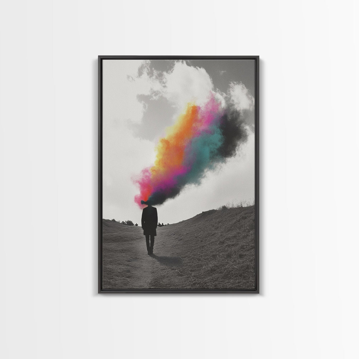 Colorful Mind, Surreal Silhouette, Abstract Smoke Art, Framed Canvas Print, Office Wall Art, Conceptual Psychedelic Art Decor