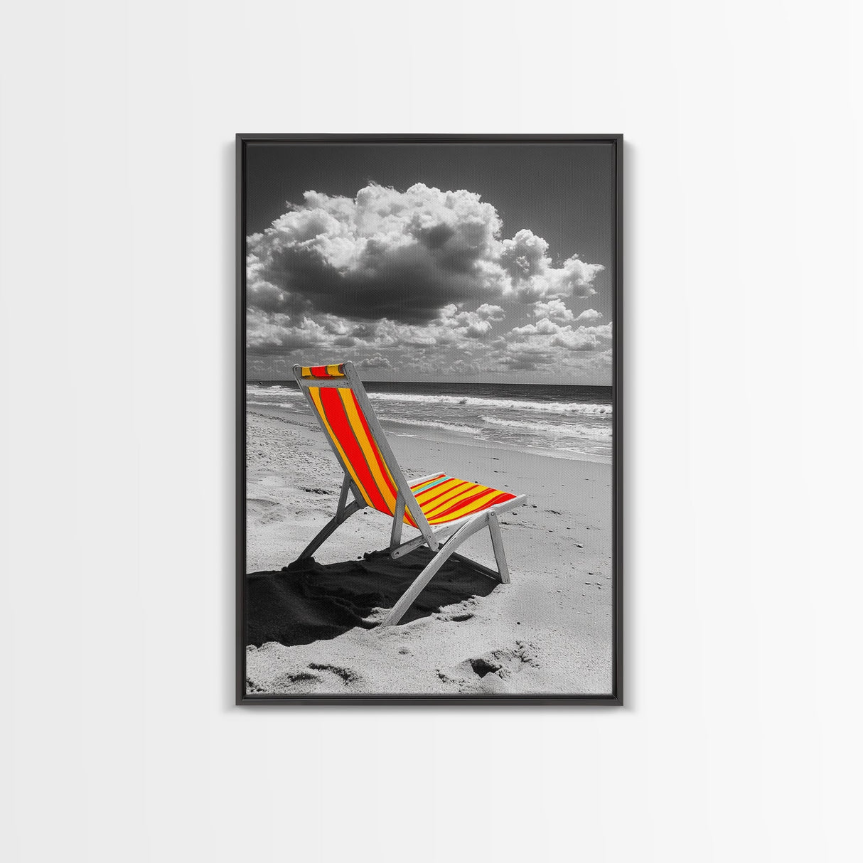Beach Chair Alone, Tropical Vibes, Color Pop Seaside, Framed Canvas Print, Coastal Wall Art, Summer Decor, Relaxation Room Art