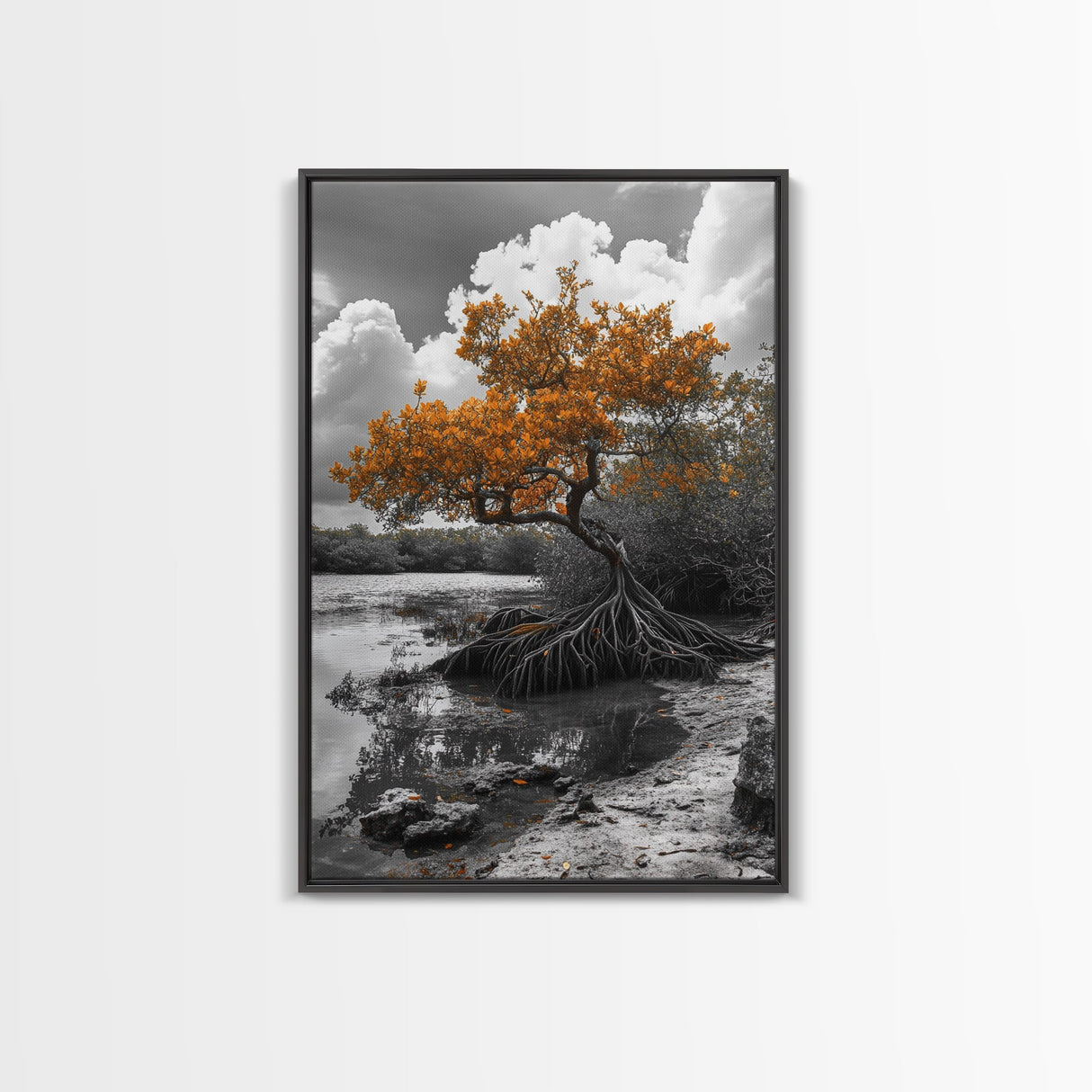 Mangrove Tree, Coastal Roots, Swamp Nature, Fall Tones Canvas Print, Tropical Wetlands Wall Art, Earthy Living Room Decor, Moody Art