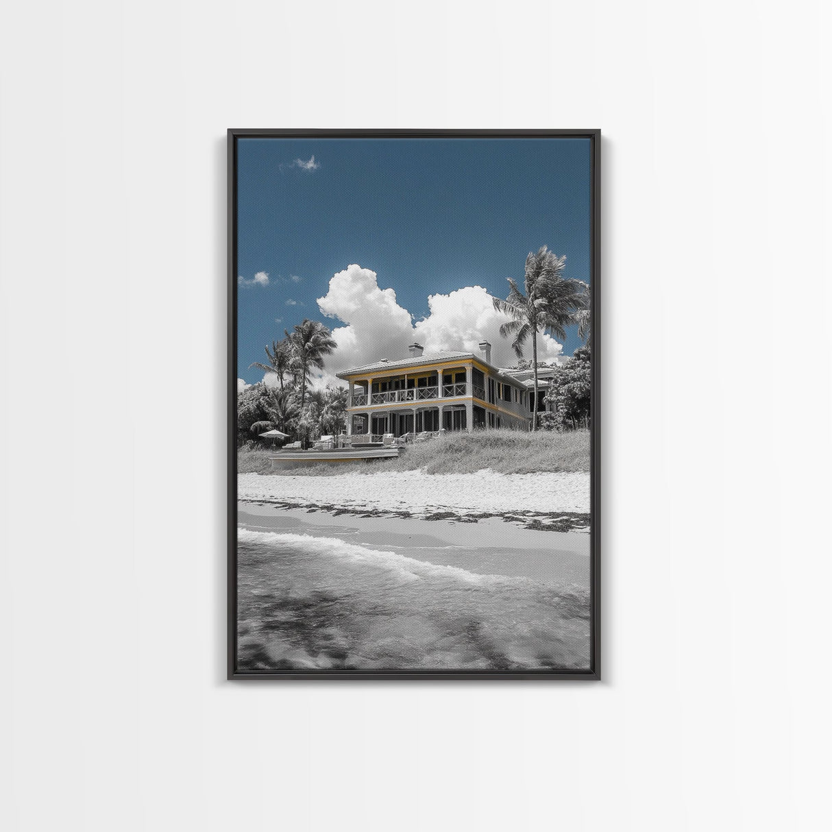 Coastal House, Tropical Beach, Summer Vacation, Color Pop, Framed Canvas Print, Beach House Art, Nautical Decor, Living Room Wall Art