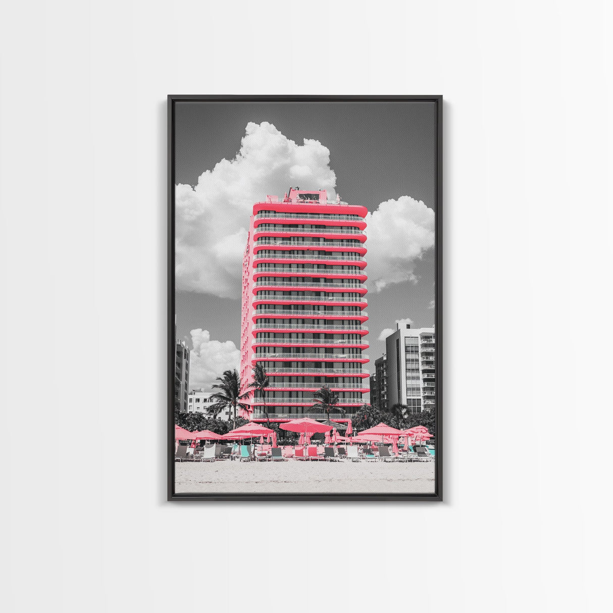 Pink Hotel, Miami Vibes, Summer Retro, Beach Scene, Canvas Print, Pop Art Aesthetic, Living Room Wall Art, Vacation Style