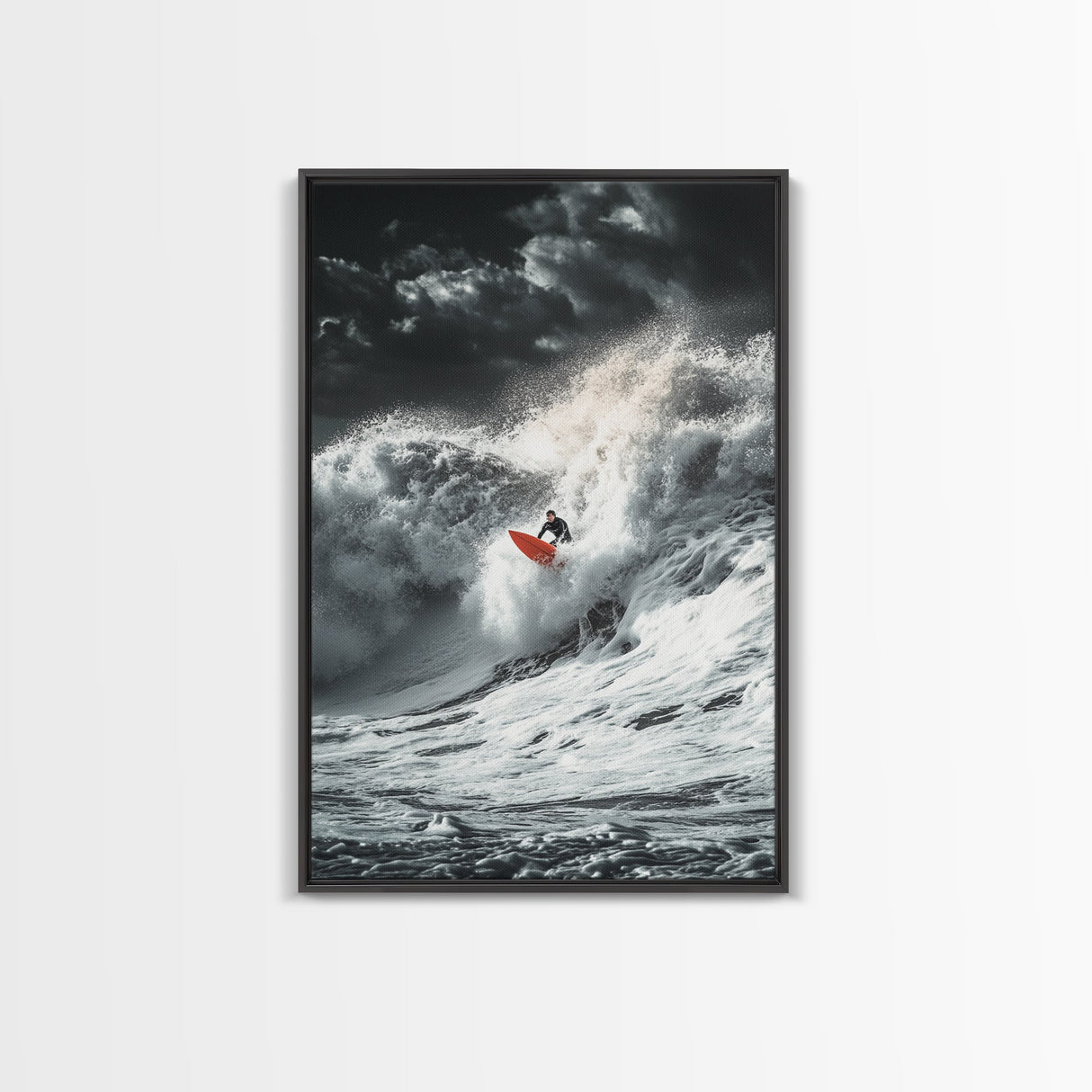 Surfer Wave, Ocean Power, Extreme Sports Art, Framed Canvas Print, Beach House Decor, Surfing Wall Art, Coastal Adventure Scene