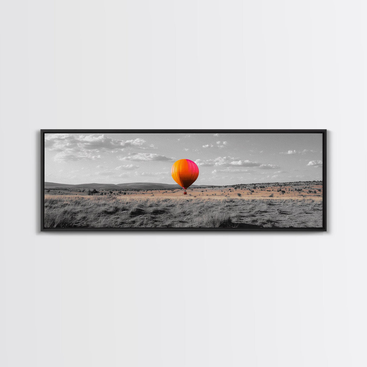 Hot Air Balloon, Colorful Sky, Open Field, Adventure Art, Framed Canvas Print, Whimsical Decor, Playroom Wall Art, Travel Theme