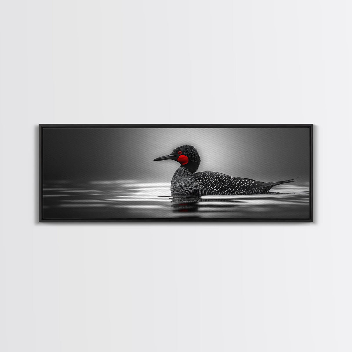 Red-Eyed Loon, Waterbird, Monochrome Beauty, Wildlife Portrait, Framed Canvas Print, Cabin Wall Art, Bird Lover Gift, Nature Photography