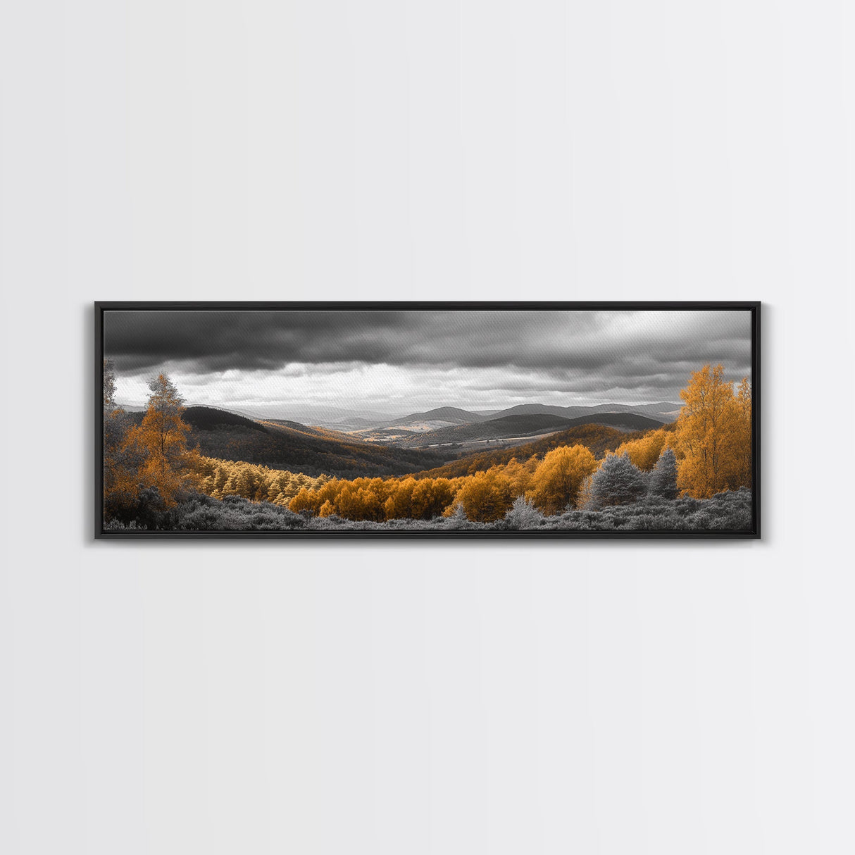 Fall Hills, Autumn Forest, Moody Landscape, Rolling Mountains, Framed Canvas Print, Cabin Wall Art, Nature Photography, Cozy Home Decor