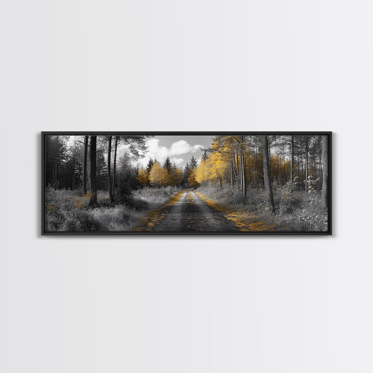 Forest Trail, Autumn Glow, Woodland Path, Golden Trees, Framed Canvas Print, Nature Wall Art, Rustic Cabin Decor, Fall Entryway Artwork