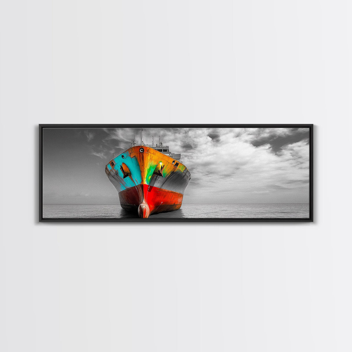 Colorful Ship, Rusty Boat, Ocean Photography, Seascape Wall Art, Framed Canvas Print, Coastal Decor, Nautical Theme, Man Cave Style