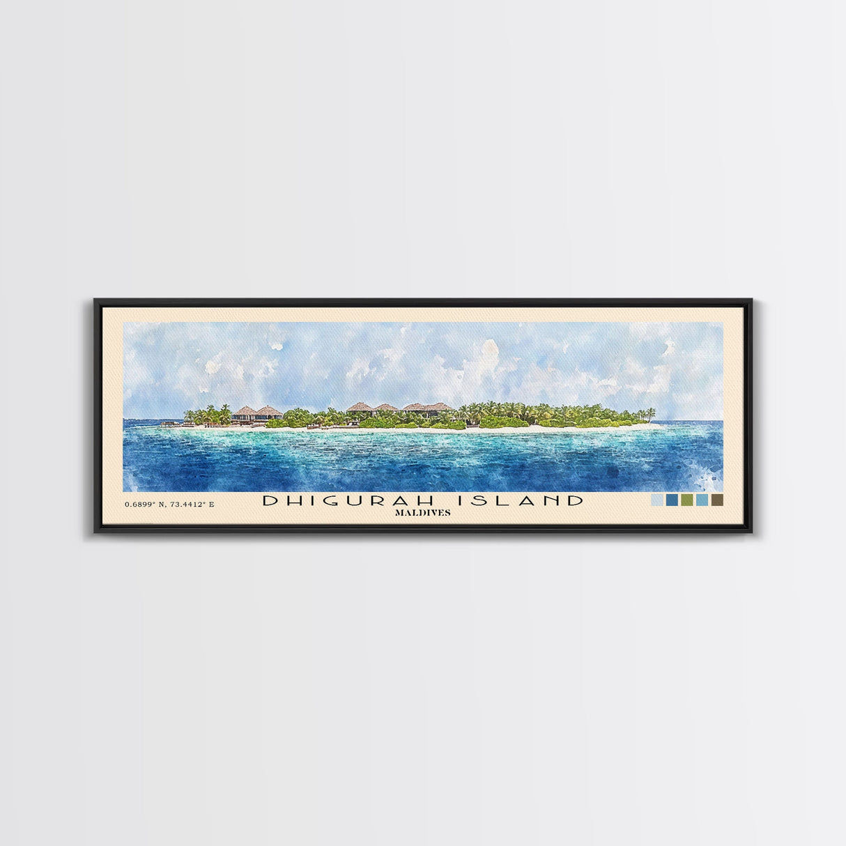 Dhigurah Island, Maldives Watercolor Print, Vacation Gift, Maldives Wall Art, Beach Painting, Beach Decor, Large Wall Art, Wood Frame Art