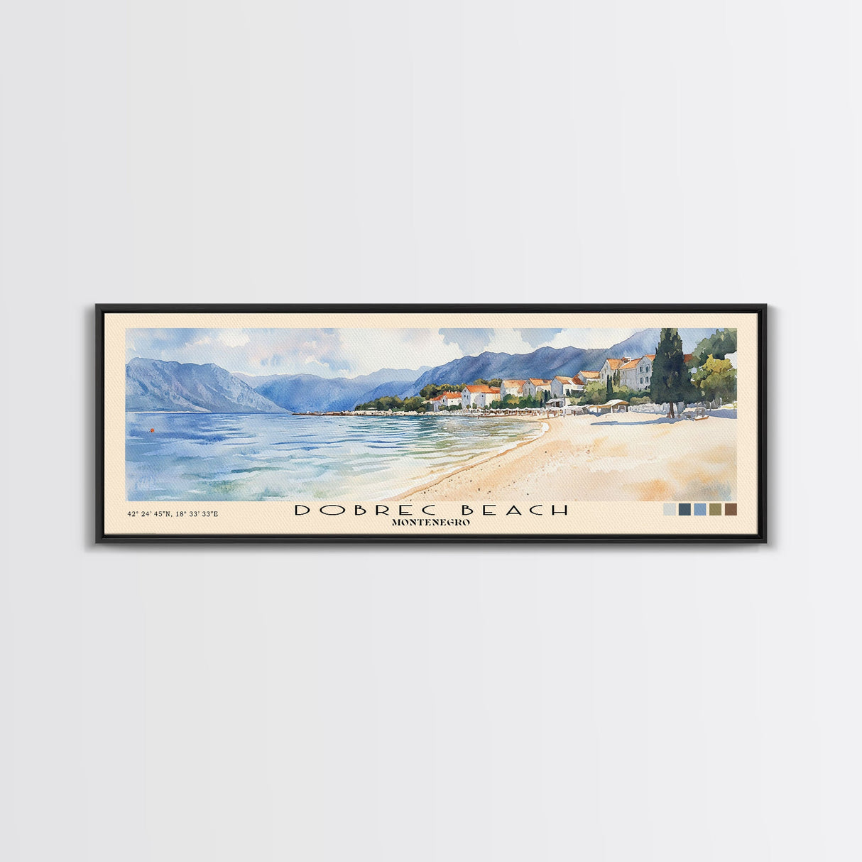 Dobrec Beach, Montenegro Watercolor Beach Print, Vacation Gift, Montenegro Wall Art, Beach Painting, Beach Decor, Beach Painting