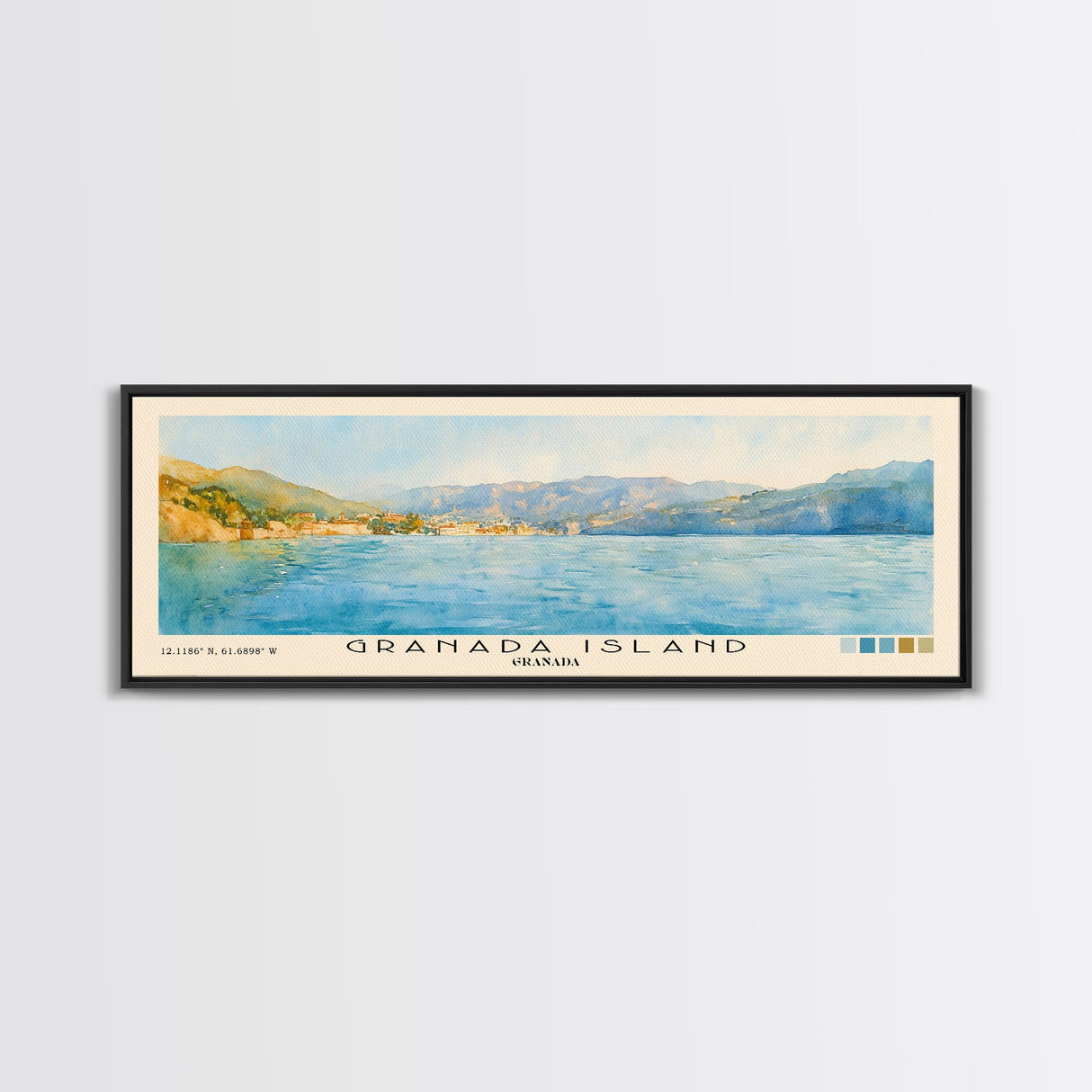 Granada Island, Granada Watercolor Print, Vacation Gift, Granada Wall Art, Beach Painting, Beach Decor, Large Wall Art, Wood Frame Art