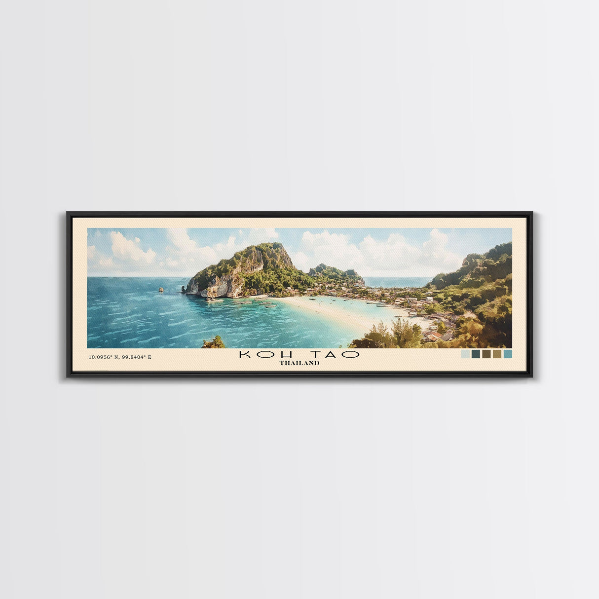 Koh Tao, Thailand Watercolor Print, Vacation Gift, Thailand Wall Art, Beach Painting, Beach Decor, Large Wall Art, Wood Frame Art