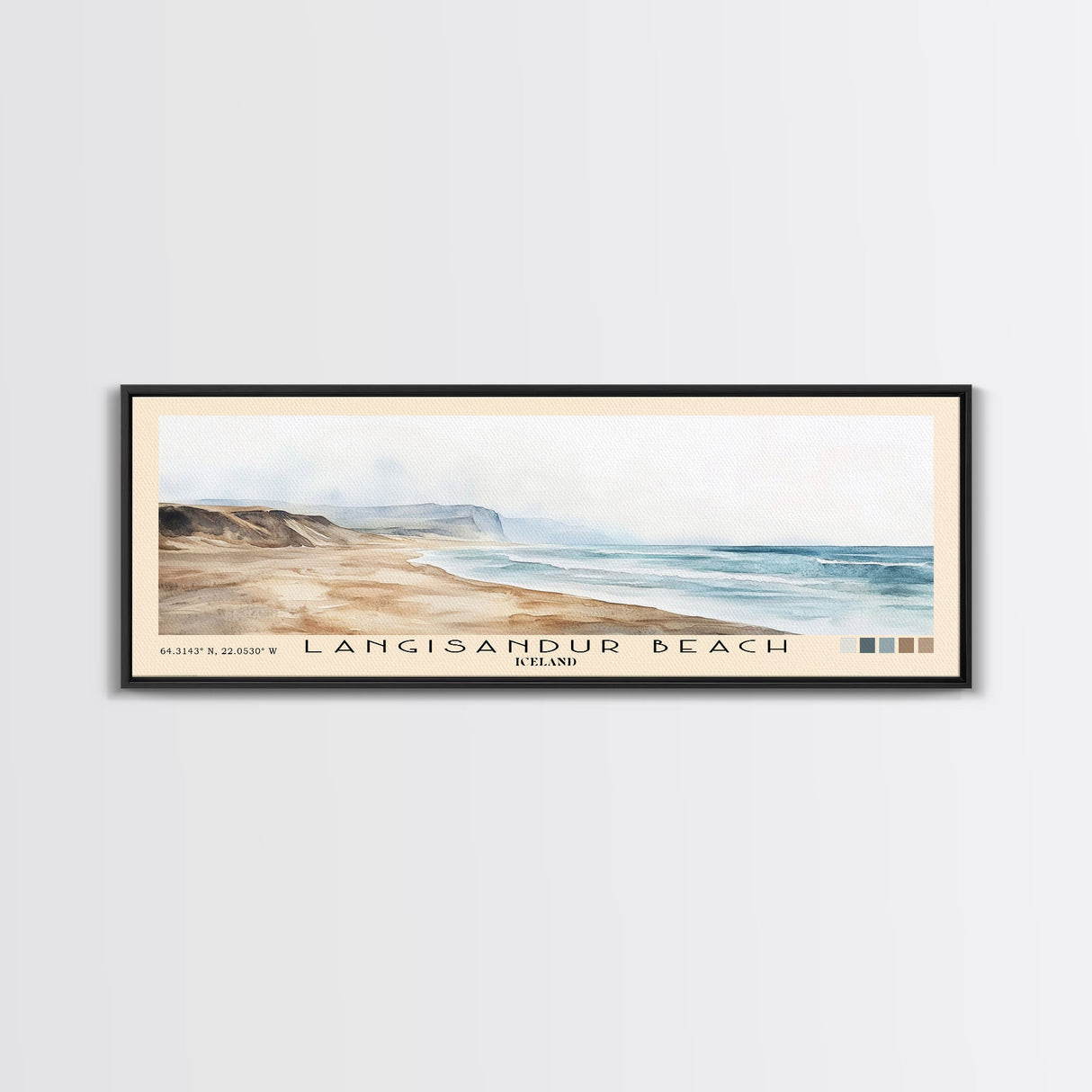 Langisandur Beach, Iceland Watercolor Print, Vacation Gift, Iceland Wall Art, Beach Painting, Beach Decor, Large Wall Art, Wood Frame Art