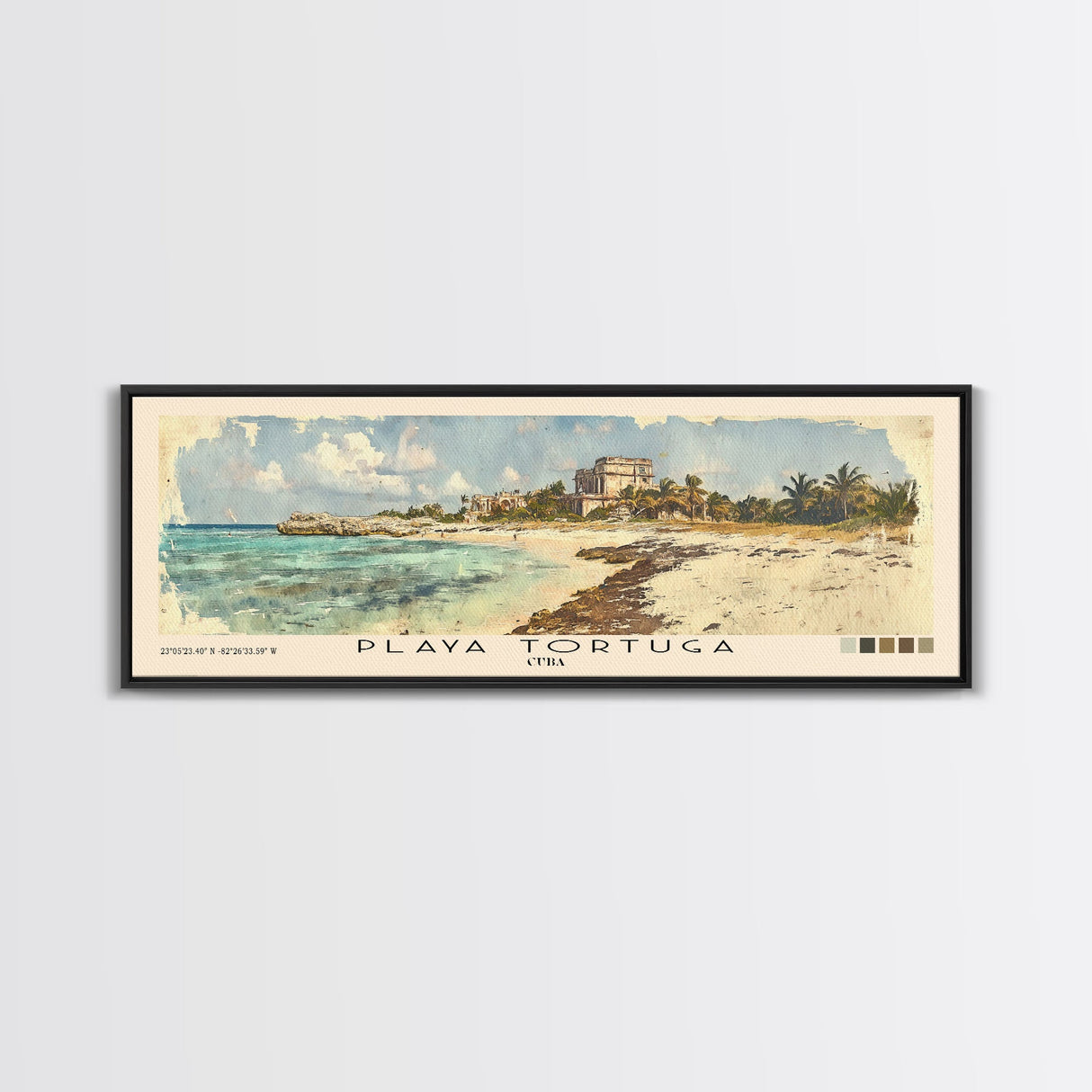 Playa Tortuga, Cuba Watercolor Beach Print, Vacation Gift, Cuba Wall Art, Framed Canvas Print, Framed Beach Painting