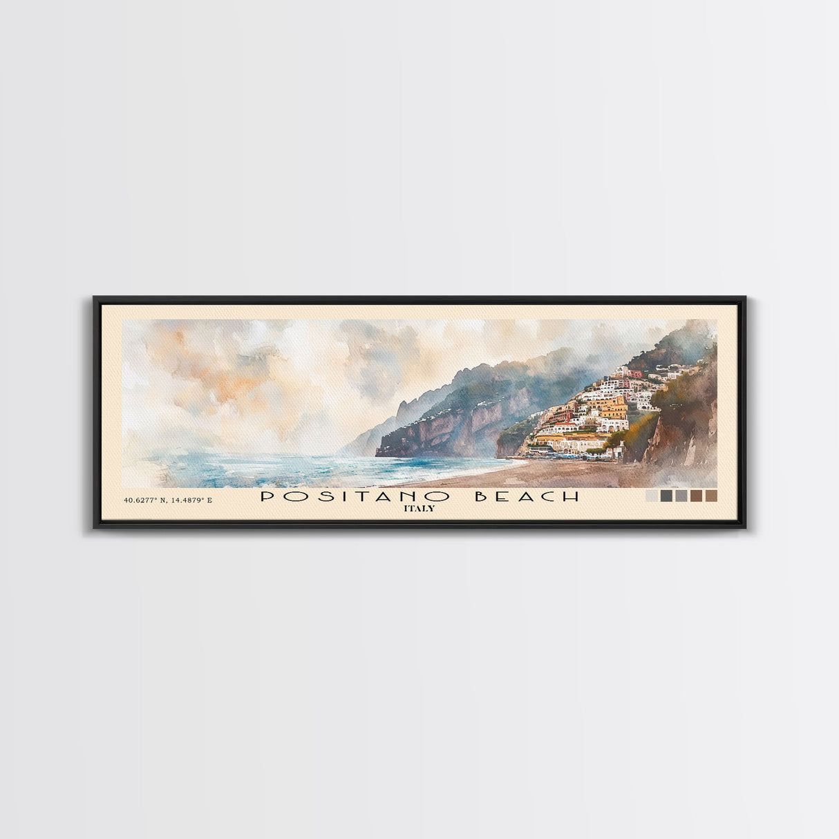 Positano Beach, Italy Watercolor Print, Vacation Gift, Italy Wall Art, Beach Painting, Beach Decor, Large Wall Art, Wood Frame Art