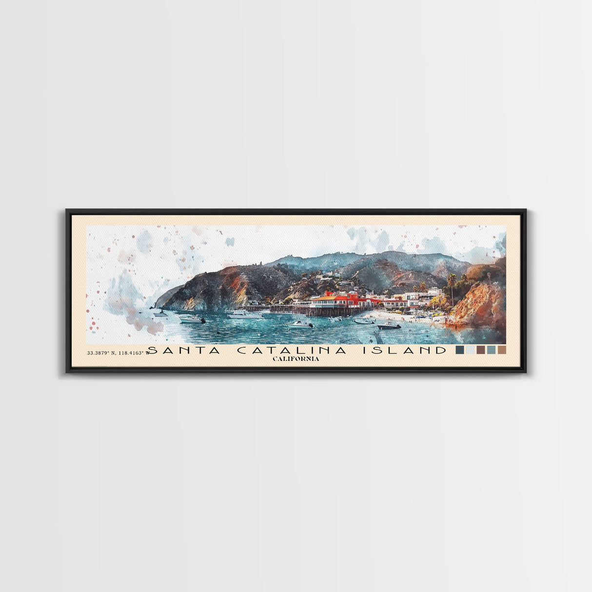 Santa Catalina Island, California Watercolor Beach Print, Vacation Gift, California Wall Art, Framed Canvas Print, Framed Beach Painting