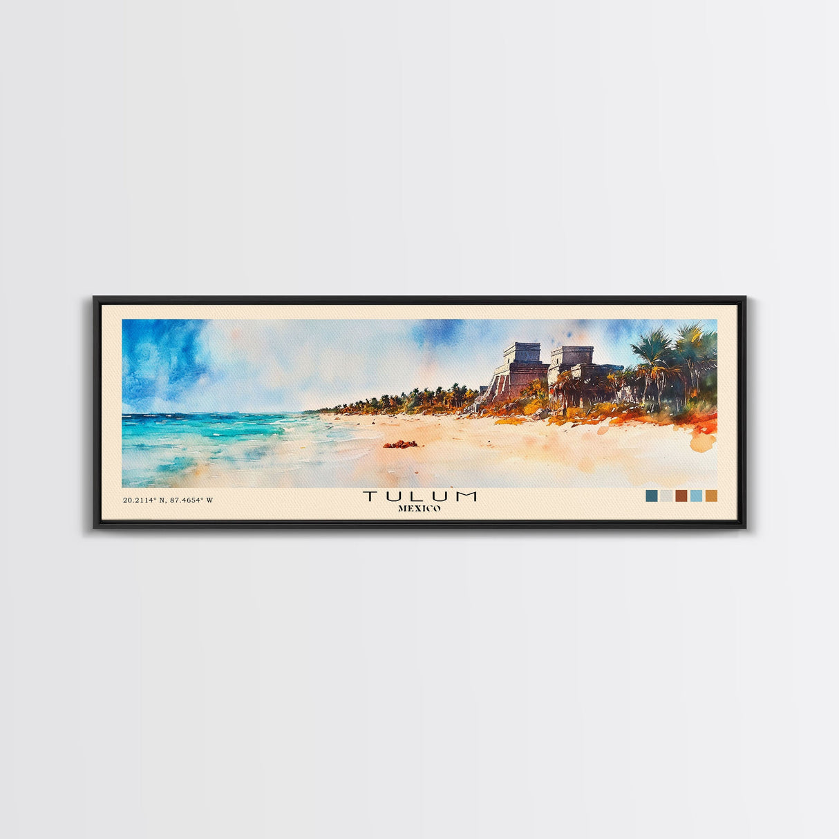 Tulum, Mexico Watercolor Print, Vacation Gift, Mexico Wall Art, Beach Painting, Beach Decor, Large Wall Art, Wood Frame Art