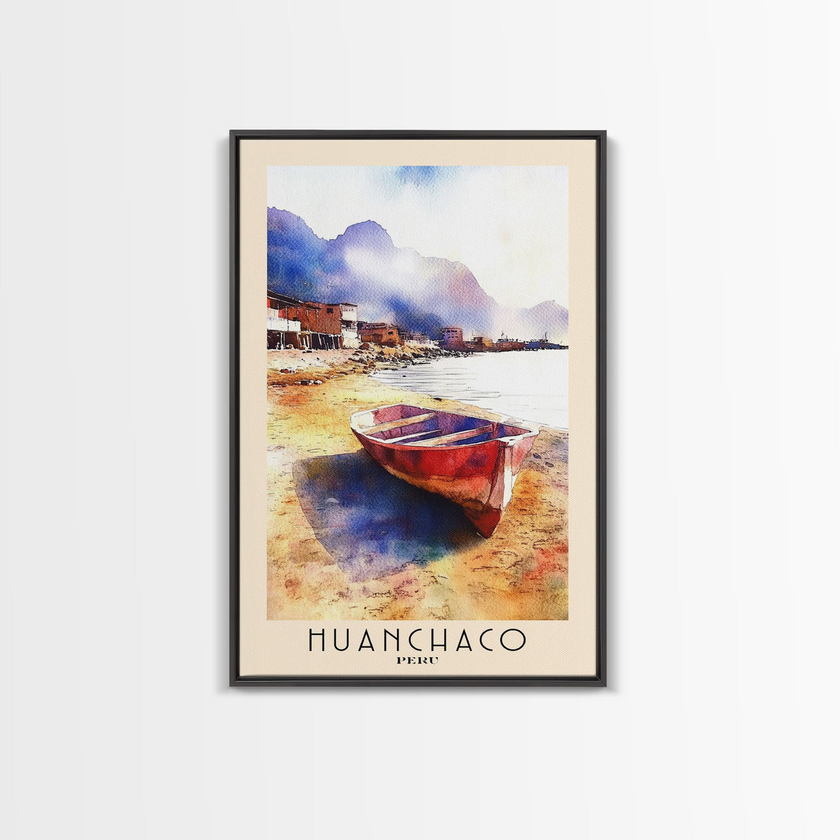 Huanchaco, Peru Watercolor Beach Print, Vacation Gift, Peru Wall Art, Framed Canvas Print, Framed Beach Painting