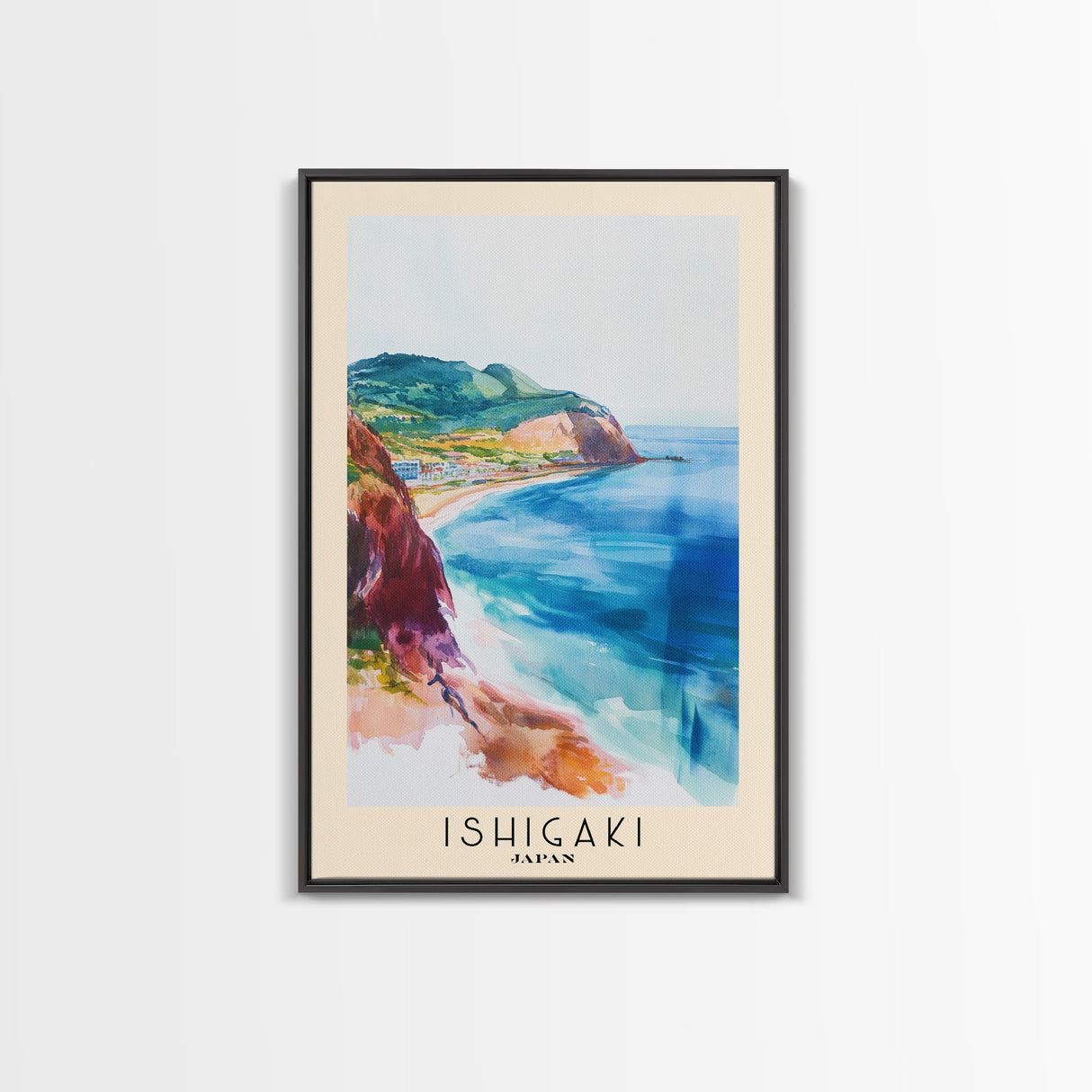 Ishigaki, Japan Watercolor Print, Vacation Gift, Japan Wall Art, Beach Painting, Beach Decor, Large Wall Art, Wood Frame Art