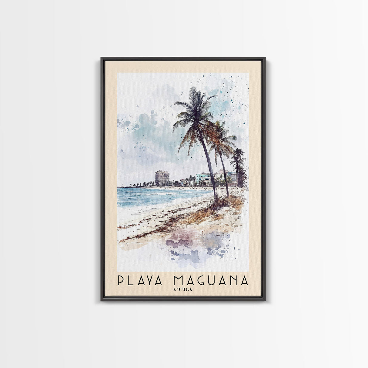 Playa Maguana, Cuba Watercolor Beach Print, Vacation Gift, Cuba Wall Art, Framed Canvas Print, Framed Beach Painting
