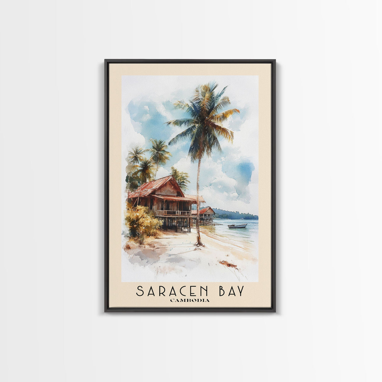 Saracen Bay, Cambodia Watercolor Print, Vacation Gift, Cambodia Wall Art, Beach Painting, Beach Decor, Large Wall Art, Wood Frame Art