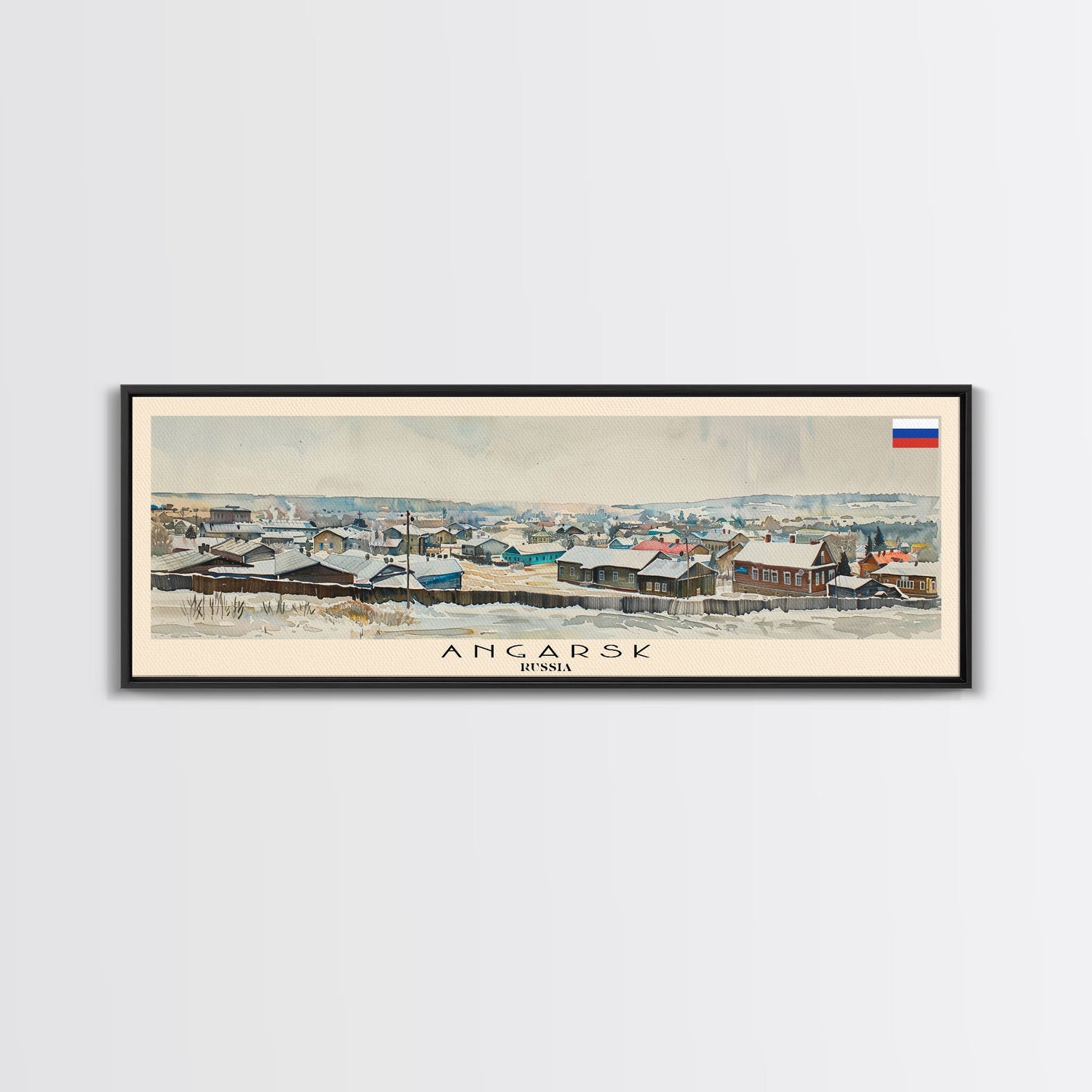 Angarsk Russia Panoramic Travel Poster, Framed Canvas Print or Metal Wall Art, Travel Art, Home Decor, Panoramic Painting, Midcentury Art