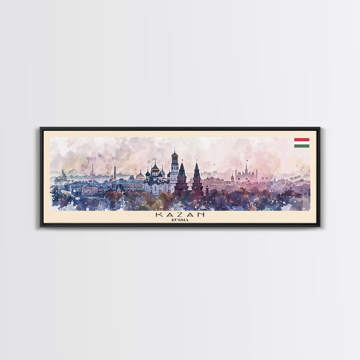 Kazan Russia Panoramic Travel Poster, Framed Canvas Print or Metal Wall Art, Travel Art, Home Decor, Panoramic Painting, Midcentury Art