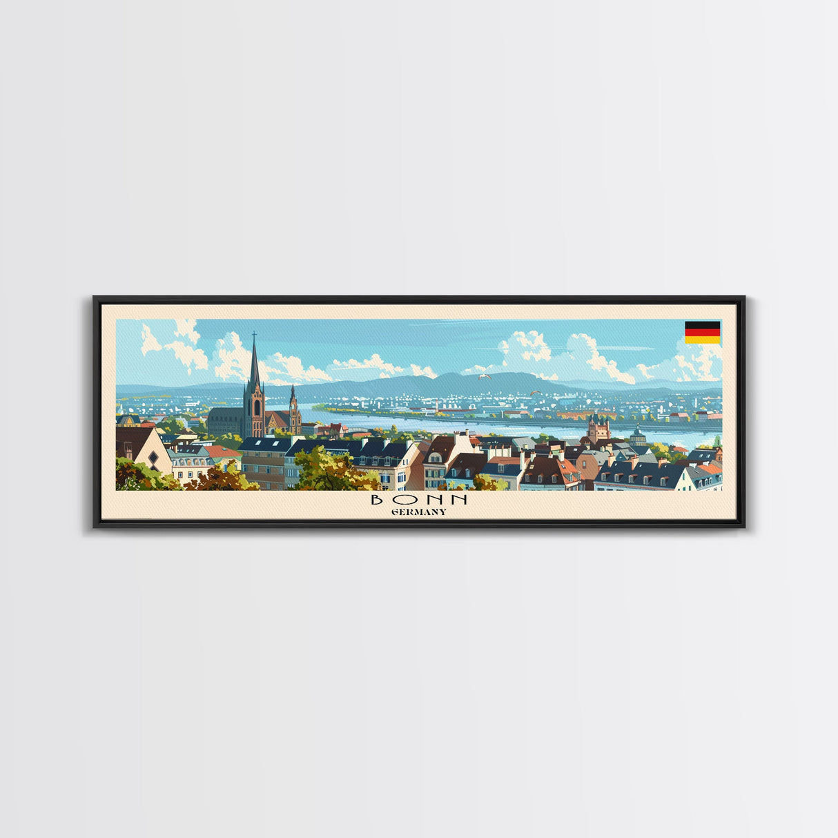 Bonn Germany Travel Print Wall Art, Panoramic City Art, Travel Art, Wall Decor, Vacation Gift, Framed Canvas Print Or Metal Art