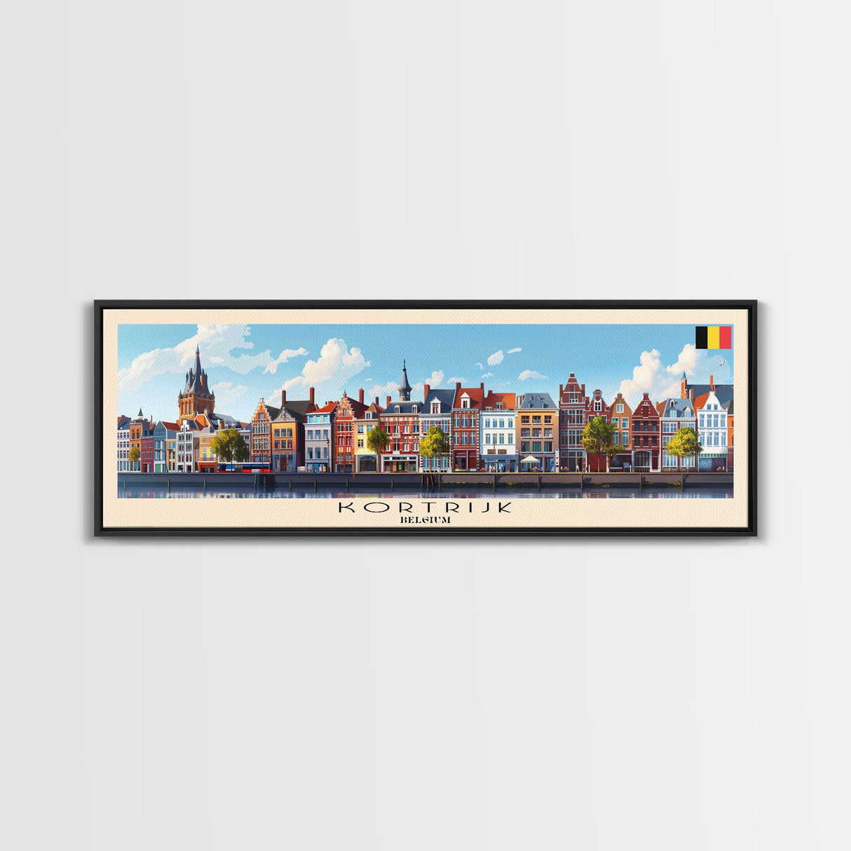 Kortrijk Belgium Travel Print Wall Art, Panoramic City Art, Travel Art, Wall Decor, Vacation Gift, Framed Canvas Print Or Metal Art