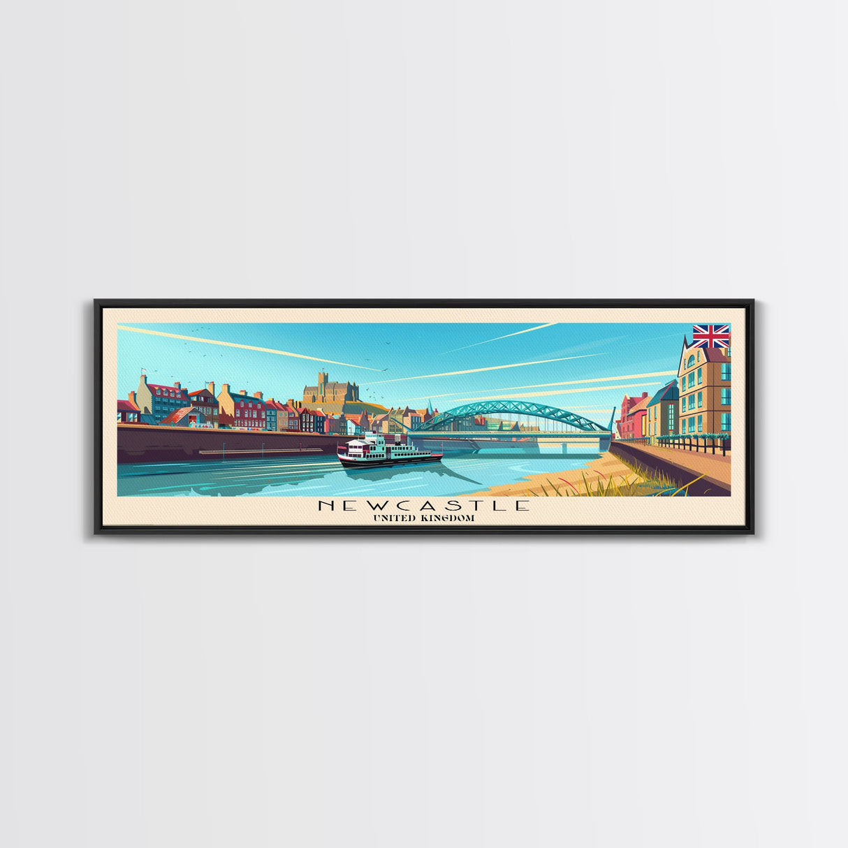 Newcastle United Kingdom Wall Art, Panoramic Travel Poster, Panoramic Framed Canvas Print, City Wall Art, Wall Hanging Home Decor, Travel Art