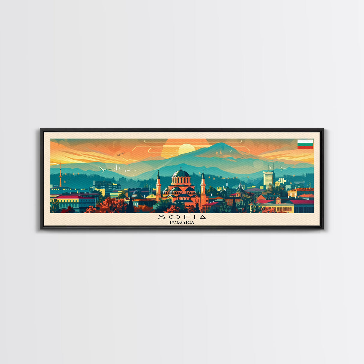 Sofia Bulgaria Wall Art, Panoramic Travel Poster, Panoramic Framed Canvas Print, City Wall Art, Wall Hanging Home Decor, Travel Art