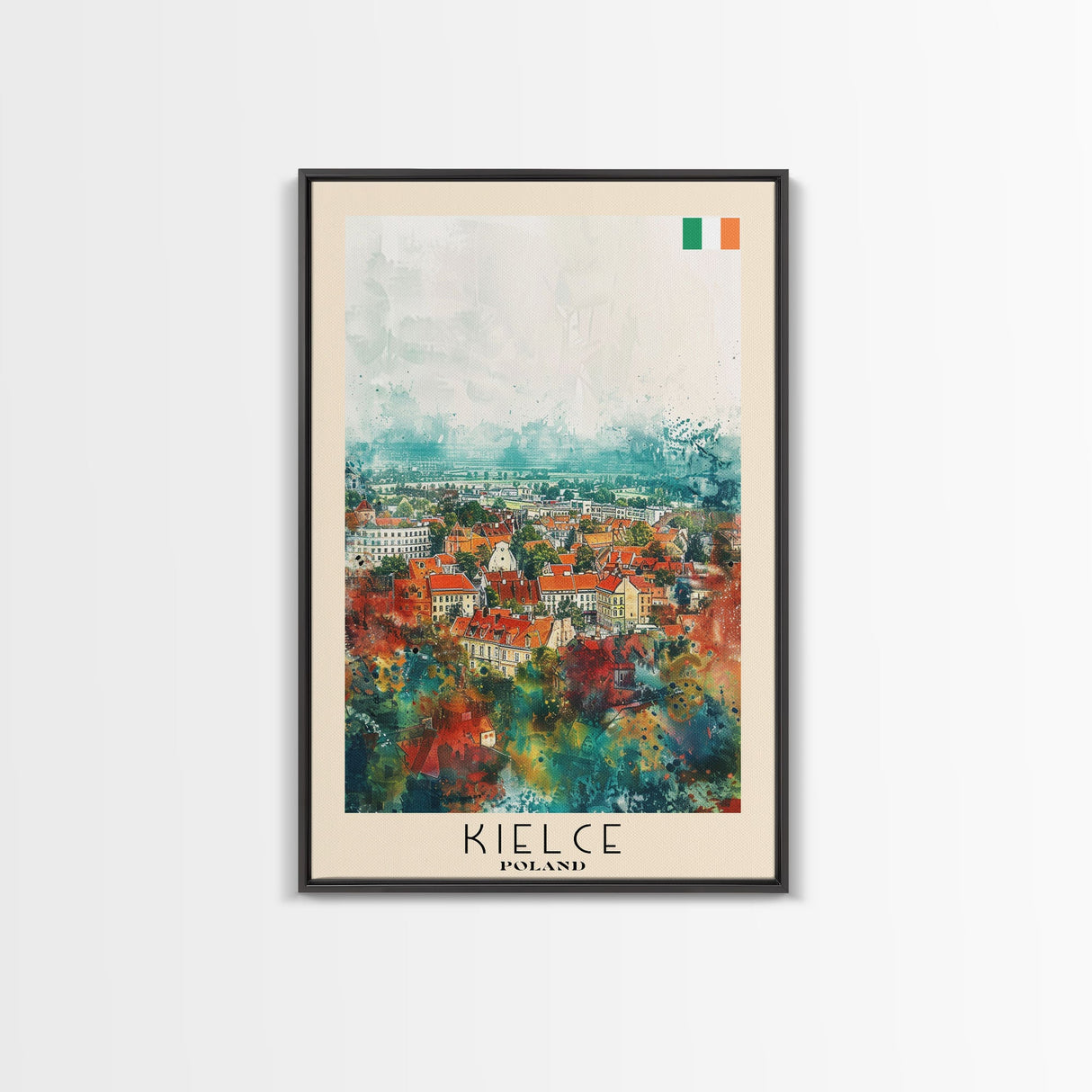 Kielce Poland Historic Cityscape, Framed Canvas Print, Travel Poster, Wall Art, Home Decor, Living Room Decoration, Polish Urban Art