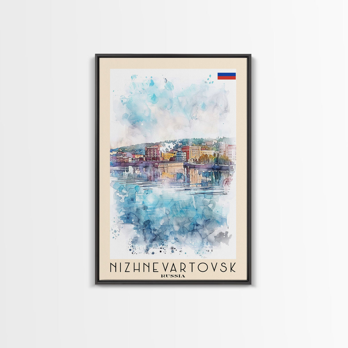 Nizhnevartovsk Russia Framed Canvas Print, Scenic Travel Poster, Watercolor Painting, Wall Art, Home Decor, Russian Landscape, Urban Style