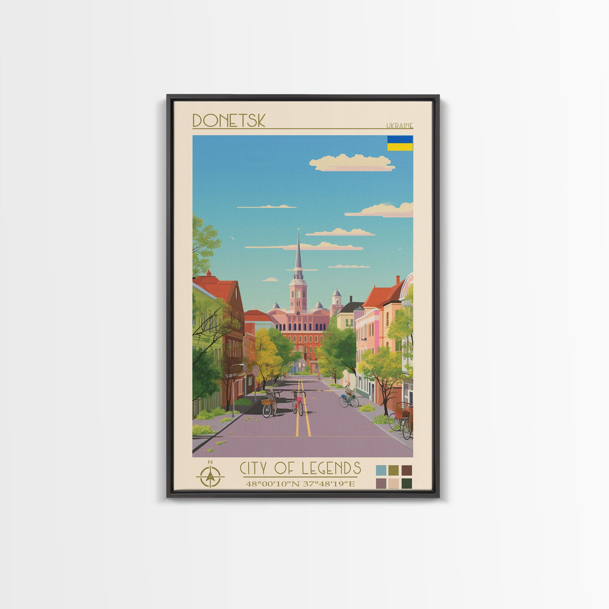 Donetsk Ukraine Travel Poster Framed Canvas Print, Midcentury Modern Art, Pop Art Wall Decor, Home Decor, Vacation Gift, Living Room Art