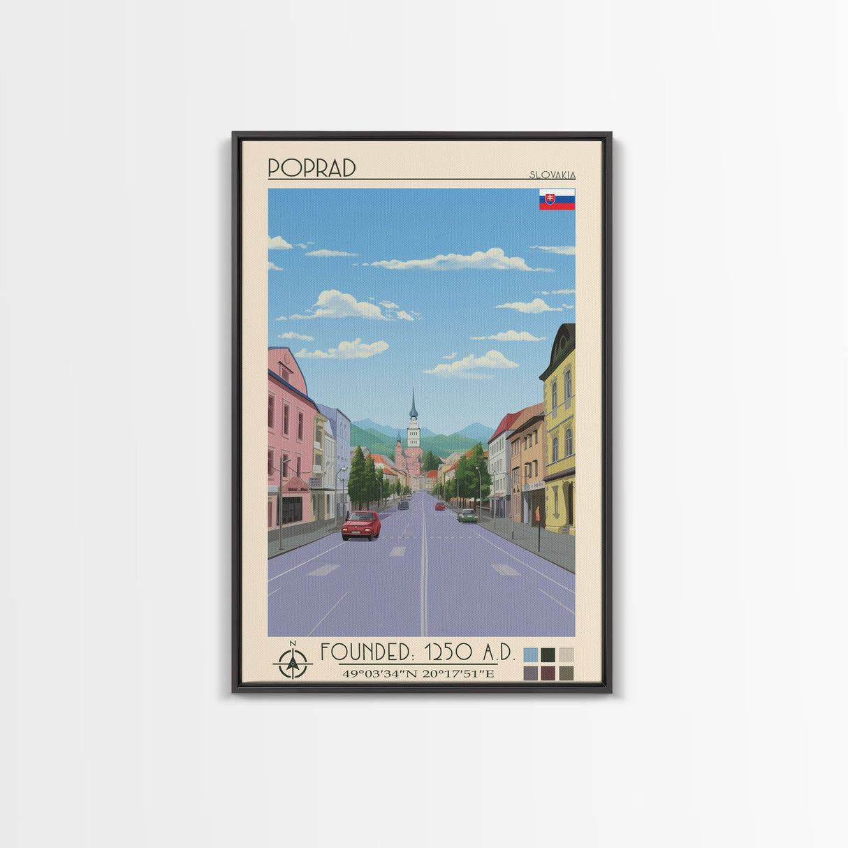Poprad Slovakia Travel Poster Framed Canvas Print, Midcentury Modern Art, Pop Art Wall Decor, Scenic Wall Art, Living Room Decoration, Office Art