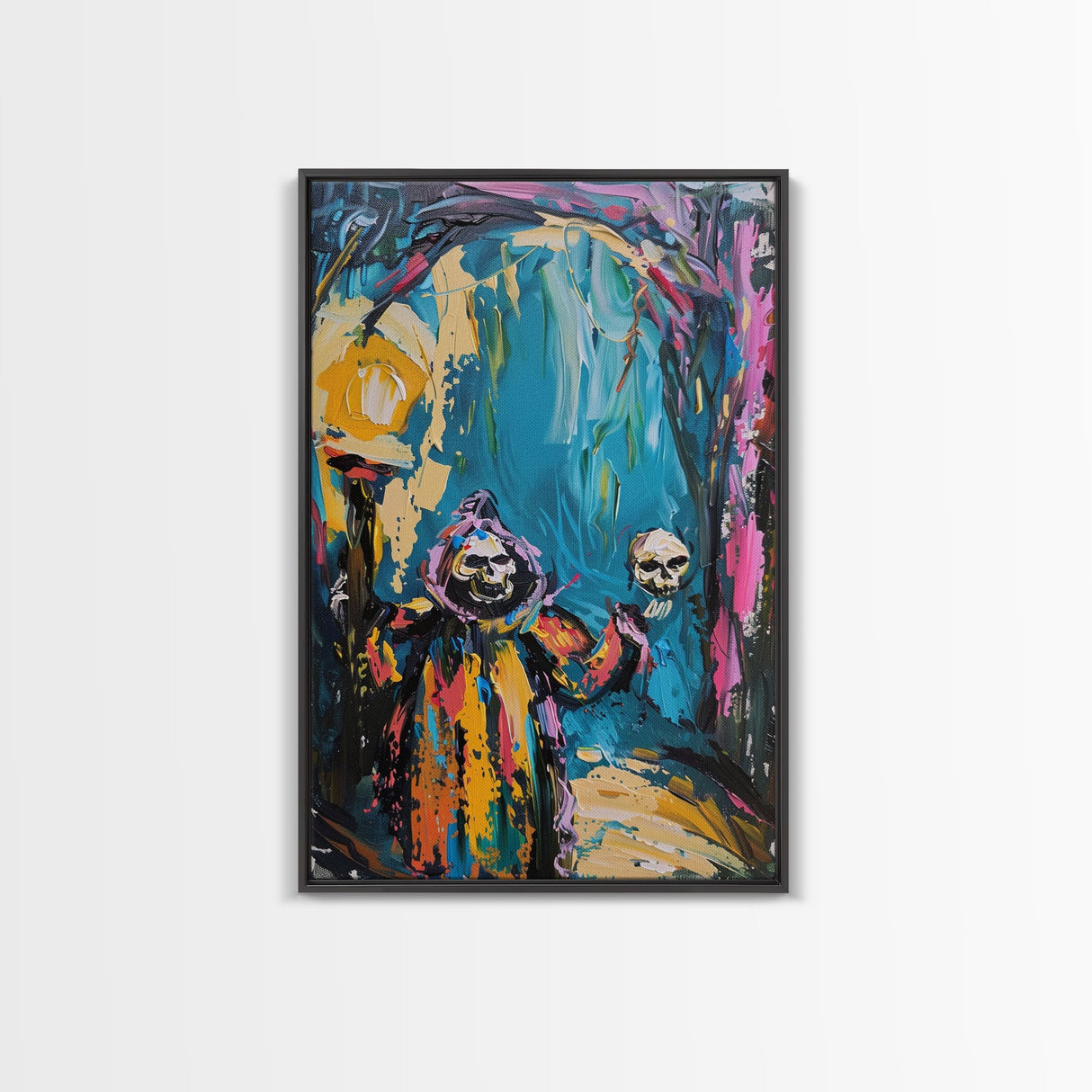 Halloween Ghostly Figure with Lantern Framed Canvas Print, Spooky Wall Art, Home Decor, Haunted Decor, Gift Idea, Night Haunt