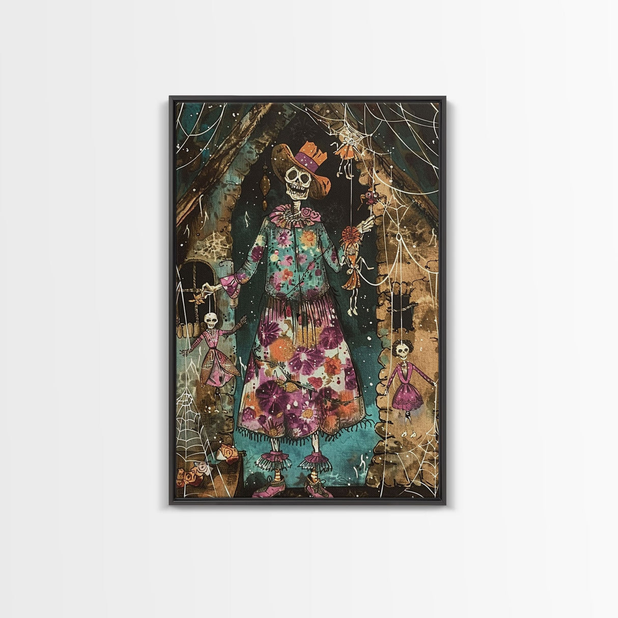 Halloween Pirate Skeleton with Glowing Eyes, Framed Canvas Print, Wall Art, Spooky Decor, Pirate Theme Halloween Decoration, Living Room Art